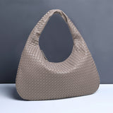 NNEDSZ Light Gray Elegant Woven PU Leather Hobo Bag - Stylish Large-Capacity Shoulder Handbag for Women