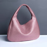 NNEDSZ Lotus purple Elegant Woven PU Leather Hobo Bag - Stylish Large-Capacity Shoulder Handbag for Women