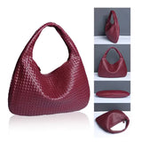NNEDSZ Dark Brown Elegant Woven PU Leather Hobo Bag - Stylish Large-Capacity Shoulder Handbag for Women