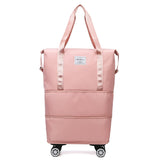 NNEDSZ Pink Large Capacity Foldable Travel Bags with Wheels - Lightweight Waterproof Duffel Totes