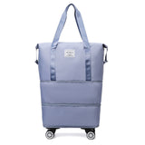 NNEDSZ Blue Large Capacity Foldable Travel Bags with Wheels - Lightweight Waterproof Duffel Totes