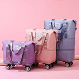 NNEDSZ Blue Large Capacity Foldable Travel Bags with Wheels - Lightweight Waterproof Duffel Totes