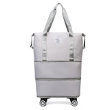 NNEDSZ Gray Large Capacity Foldable Travel Bags with Wheels - Lightweight Waterproof Duffel Totes