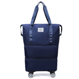 NNEDSZ Dark Blue Large Capacity Foldable Travel Bags with Wheels - Lightweight Waterproof Duffel Totes