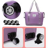 NNEDSZ Purple Large Capacity Foldable Travel Bags with Wheels - Lightweight Waterproof Duffel Totes