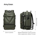 NNEDSZ Army Green Expandable Waterproof Laptop Backpack - Fits 17-Inch Laptop, Anti-Theft Design, Travel Friendly