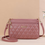 NNEDSZ Pink PU Leather Quilted Crossbody Bag for Women - Compact Multi-Compartment Shoulder Purse