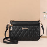 NNEDSZ Black PU Leather Quilted Crossbody Bag for Women - Compact Multi-Compartment Shoulder Purse