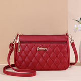 NNEDSZ Red PU Leather Quilted Crossbody Bag for Women - Compact Multi-Compartment Shoulder Purse