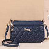 NNEDSZ Dark Blue PU Leather Quilted Crossbody Bag for Women - Compact Multi-Compartment Shoulder Purse