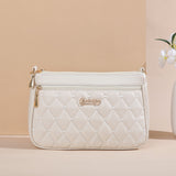 NNEDSZ White PU Leather Quilted Crossbody Bag for Women - Compact Multi-Compartment Shoulder Purse