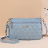 NNEDSZ Light Blue PU Leather Quilted Crossbody Bag for Women - Compact Multi-Compartment Shoulder Purse