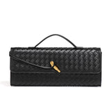 NNEDSZ Black Luxury Woven PU Leather Clutch - Elegant Women's Evening Baguette Bag with Adjustable Shoulder Strap