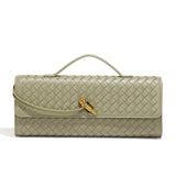 NNEDSZ Light Green Luxury Woven PU Leather Clutch - Elegant Women's Evening Baguette Bag with Adjustable Shoulder Strap