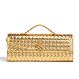 NNEDSZ Gold Luxury Woven PU Leather Clutch - Elegant Women's Evening Baguette Bag with Adjustable Shoulder Strap