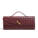 NNEDSZ Wine Red Luxury Woven PU Leather Clutch - Elegant Women's Evening Baguette Bag with Adjustable Shoulder Strap