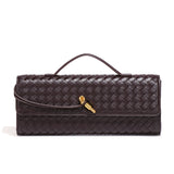 NNEDSZ Chocolate Luxury Woven PU Leather Clutch - Elegant Women's Evening Baguette Bag with Adjustable Shoulder Strap