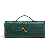 NNEDSZ Deep Green Luxury Woven PU Leather Clutch - Elegant Women's Evening Baguette Bag with Adjustable Shoulder Strap