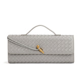 NNEDSZ Gray Luxury Woven PU Leather Clutch - Elegant Women's Evening Baguette Bag with Adjustable Shoulder Strap