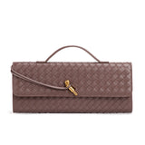 NNEDSZ Coffee Luxury Woven PU Leather Clutch - Elegant Women's Evening Baguette Bag with Adjustable Shoulder Strap