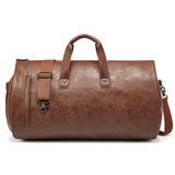 NNEDSZ Brown PU Leather Travel Duffel Bag - Large Capacity Waterproof Suit Bag with Shoe Compartment