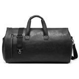 NNEDSZ Black PU Leather Travel Duffel Bag - Large Capacity Waterproof Suit Bag with Shoe Compartment