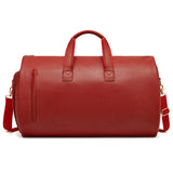 NNEDSZ Red PU Leather Travel Duffel Bag - Large Capacity Waterproof Suit Bag with Shoe Compartment