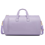 NNEDSZ Purple PU Leather Travel Duffel Bag - Large Capacity Waterproof Suit Bag with Shoe Compartment