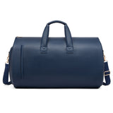 NNEDSZ Blue PU Leather Travel Duffel Bag - Large Capacity Waterproof Suit Bag with Shoe Compartment