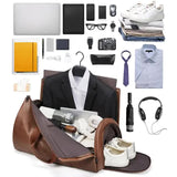 NNEDSZ Champagne PU Leather Travel Duffel Bag - Large Capacity Waterproof Suit Bag with Shoe Compartment