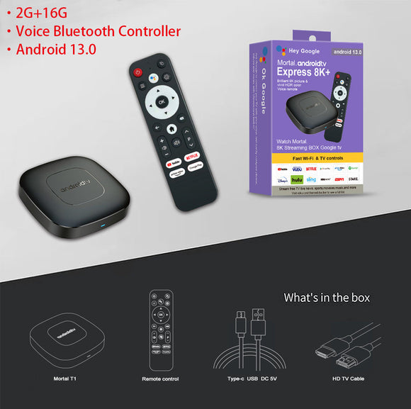 NNEDSZ Android TV Express 8K+ Streaming Box - Ultra HD Android 13.0, 2G+16G with Voice Bluetooth Controller