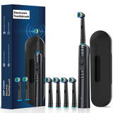 NNEDSZ Black Rechargeable Electric Toothbrush with Travel Case - 4 Replacement Heads for Deep Cleaning