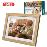 NNEDSZ 10.1-Inch Wooden Frame WiFi Digital Photo Frame - 16GB Storage, IPS Touchscreen, App Remote Sharing
