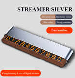 NNEDSZ Silver Dual-Number Alloy and Wood Temporary Parking Card - Sliding Privacy Design, Includes 8 Number Sets