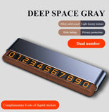 NNEDSZ Gray Dual-Number Alloy and Wood Temporary Parking Card - Sliding Privacy Design, Includes 8 Number Sets