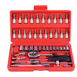 NNEDSZ 46-Piece Professional Socket Wrench Set - 1/4 Drive, Chrome Vanadium Steel, Ratchet & Bit Kit for Automotive and Household Repairs Red Box