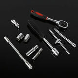 NNEDSZ 46-Piece Professional Socket Wrench Set - 1/4 Drive, Chrome Vanadium Steel, Ratchet & Bit Kit for Automotive and Household Repairs Red Box