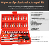 NNEDSZ 46-Piece Professional Socket Wrench Set - 1/4 Drive, Chrome Vanadium Steel, Ratchet & Bit Kit for Automotive and Household Repairs Red Box