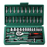 NNEDSZ 46-Piece Professional Socket Wrench Set - 1/4 Drive, Chrome Vanadium Steel, Ratchet & Bit Kit for Automotive and Household Repairs Green Box