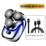 NNEDSZ TS-099 Blue Rechargeable Electric Rotary Shaver for Men with LED Display, USB Charging Cable, and Cleaning Brush - Compact & Portable Design