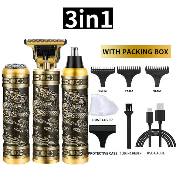 NNEDSZ 3-in-1 Professional Hair Clipper Set - Rechargeable Beard Trimmer, Nose Hair Trimmer, and Electric Shaver with USB Cable, Cleaning Brush, and Attachments