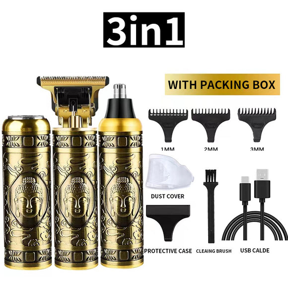 NNEDSZ 3-in-1 Professional Hair Clipper Set - Rechargeable Beard Trimmer, Nose Hair Trimmer, and Electric Shaver with USB Cable, Cleaning Brush, and Attachments