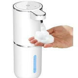 NNEDSZ White Automatic Foaming Soap Dispenser with Rechargeable Battery, Touch Control, and 380ml Capacity - IPX5 Waterproof