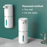 NNEDSZ White Automatic Foaming Soap Dispenser with Rechargeable Battery, Touch Control, and 380ml Capacity - IPX5 Waterproof