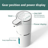 NNEDSZ White Automatic Foaming Soap Dispenser with Rechargeable Battery, Touch Control, and 380ml Capacity - IPX5 Waterproof