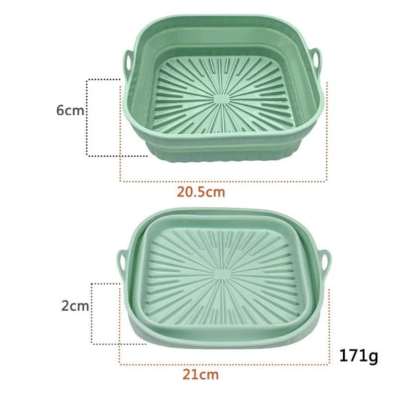 NNEDSZ 3D Square Air Fryer Silicone Liners - Food-Grade, Non-Stick, Reusable Basket Mats for Air Fryers, Ovens, and Microwaves (4 PCS Green)