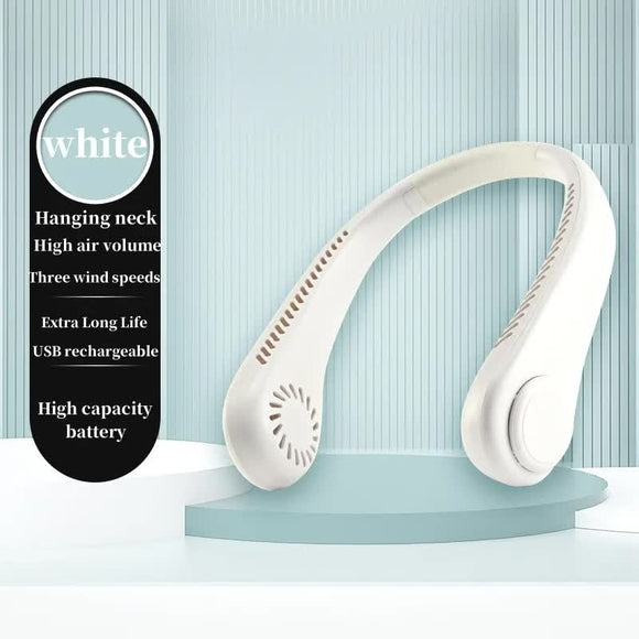 NNEDSZ 2PCS White Leafless Hanging Neck Fan - Rechargeable Portable Hands-Free Cooling Fan with 3 Speeds