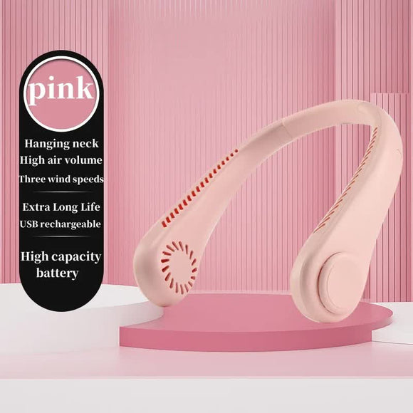 NNEDSZ 2PCS Pink Leafless Hanging Neck Fan - Rechargeable Portable Hands-Free Cooling Fan with 3 Speeds