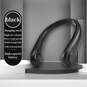 NNEDSZ 2PCS Black Leafless Hanging Neck Fan - Rechargeable Portable Hands-Free Cooling Fan with 3 Speeds
