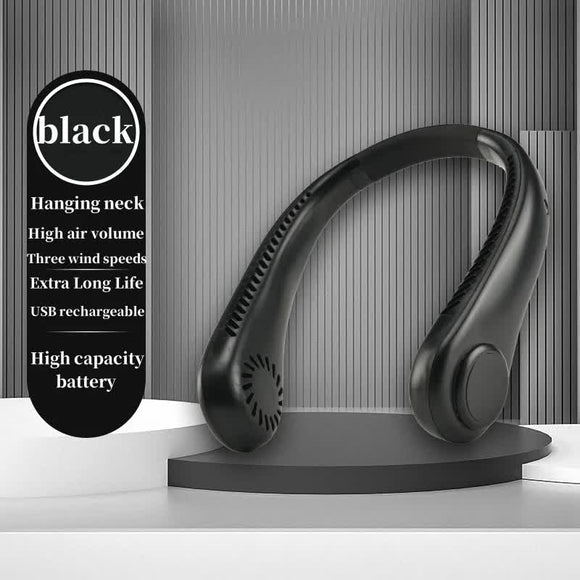 NNEDSZ 2PCS Black Leafless Hanging Neck Fan - Rechargeable Portable Hands-Free Cooling Fan with 3 Speeds